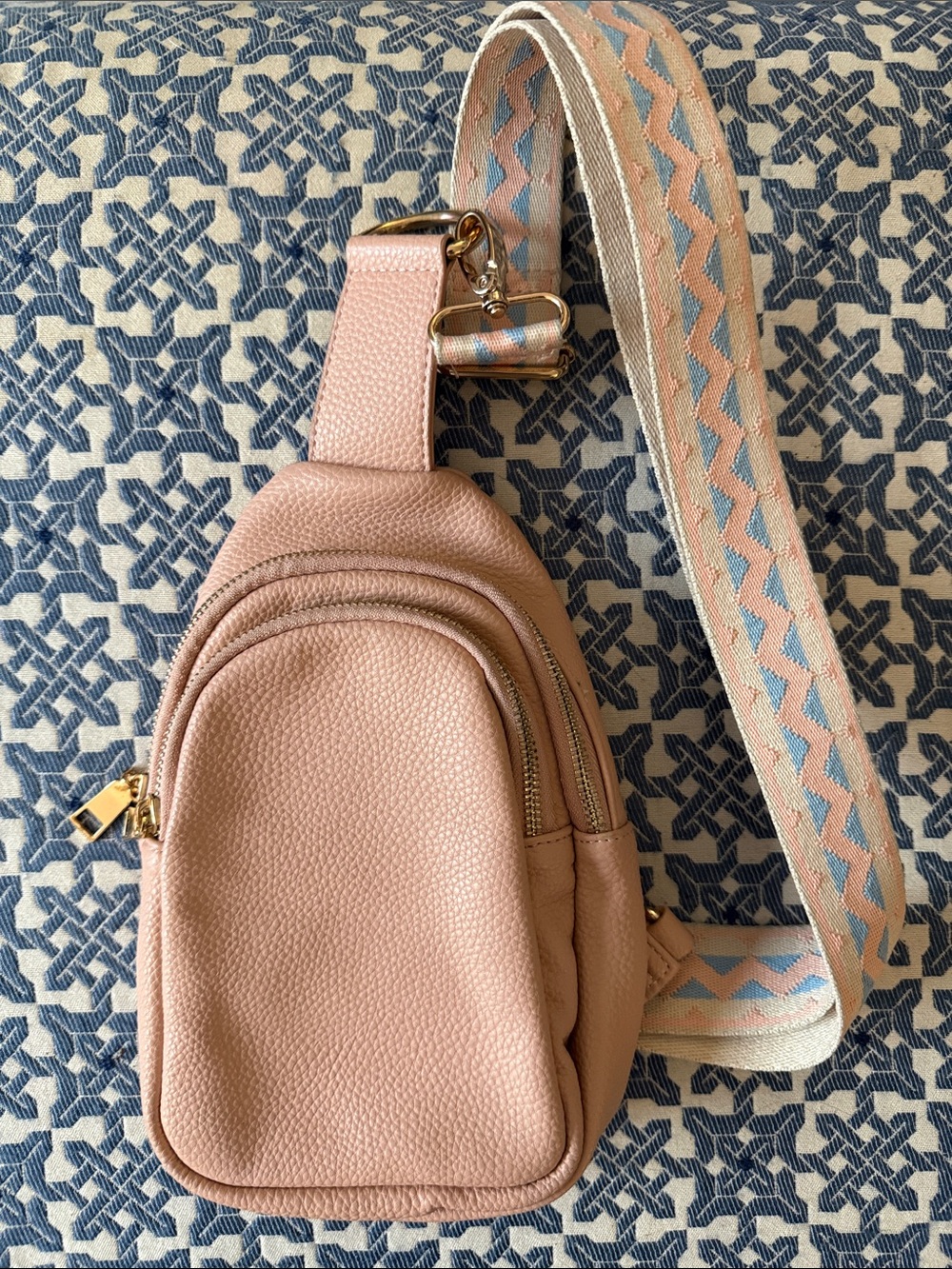 AH DORNED Vegan Pebble Leather Crossbody Sling Backpack Light Pink
